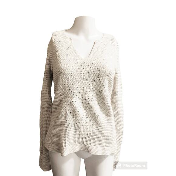 Old Navy Women's Size Large Diamond Knit Sweater Ivory Long Sleeve Crew Neck - Picture 1 of 5